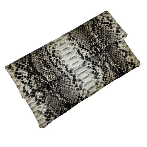 Foldover Clutch Snake Skin Embossed Leather Rectangular Animal Print Minimalist - Picture 8 of 11
